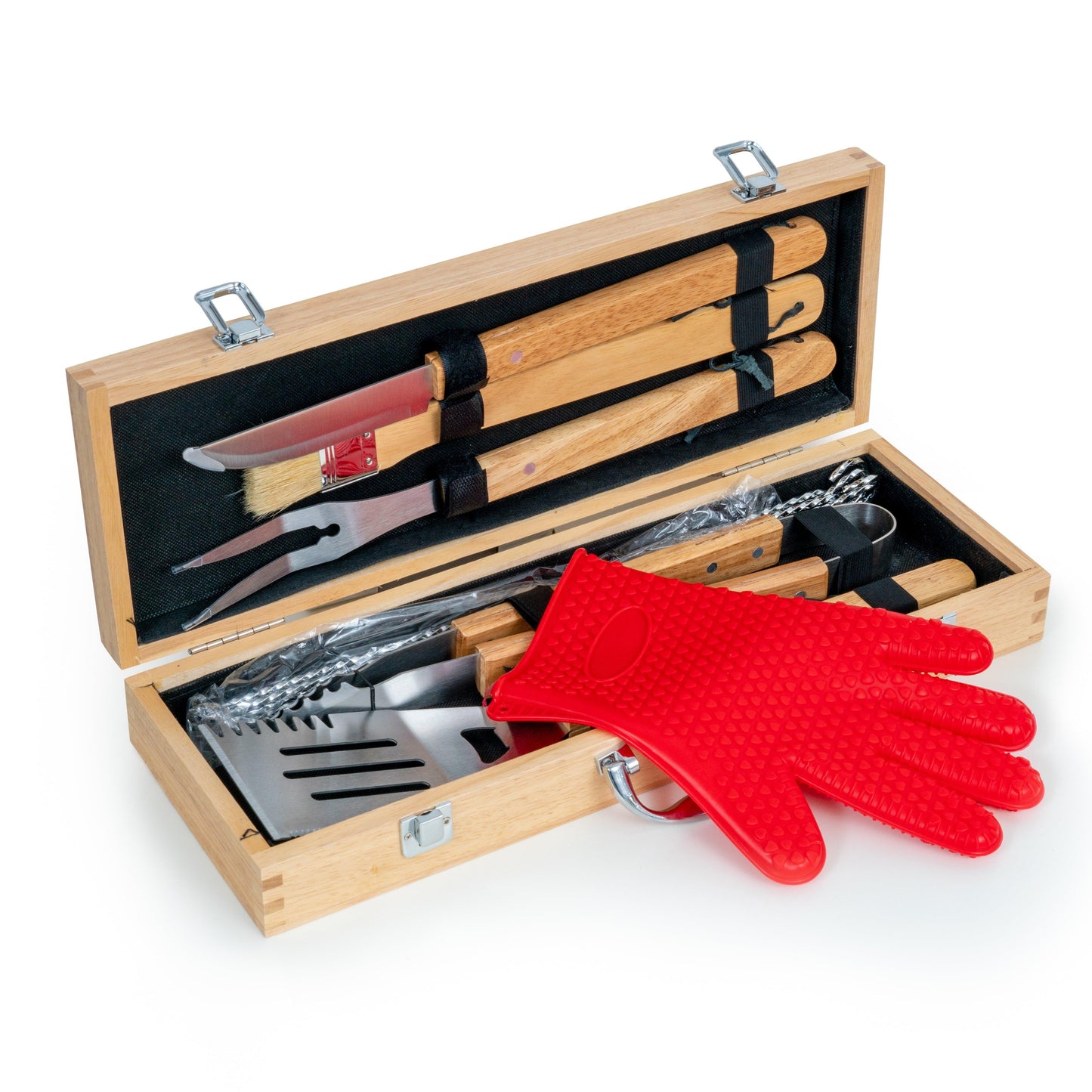 BBQ GRILL SET WTH WOOD CASE - CUSTOMIZABLE