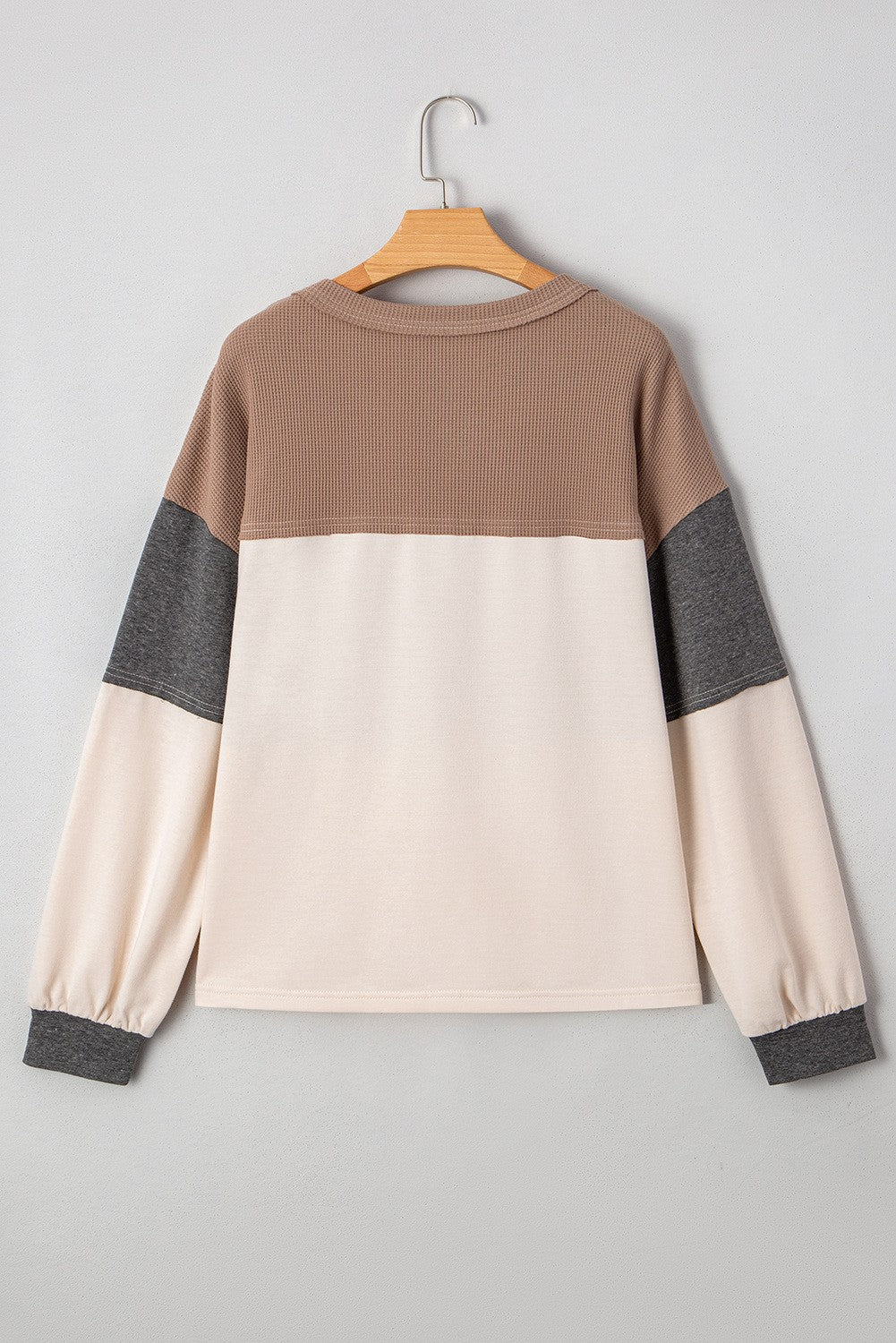 Color Block Waffled Patchwork Loose Henley Top - CountryFide Custom Accessories and Outdoors