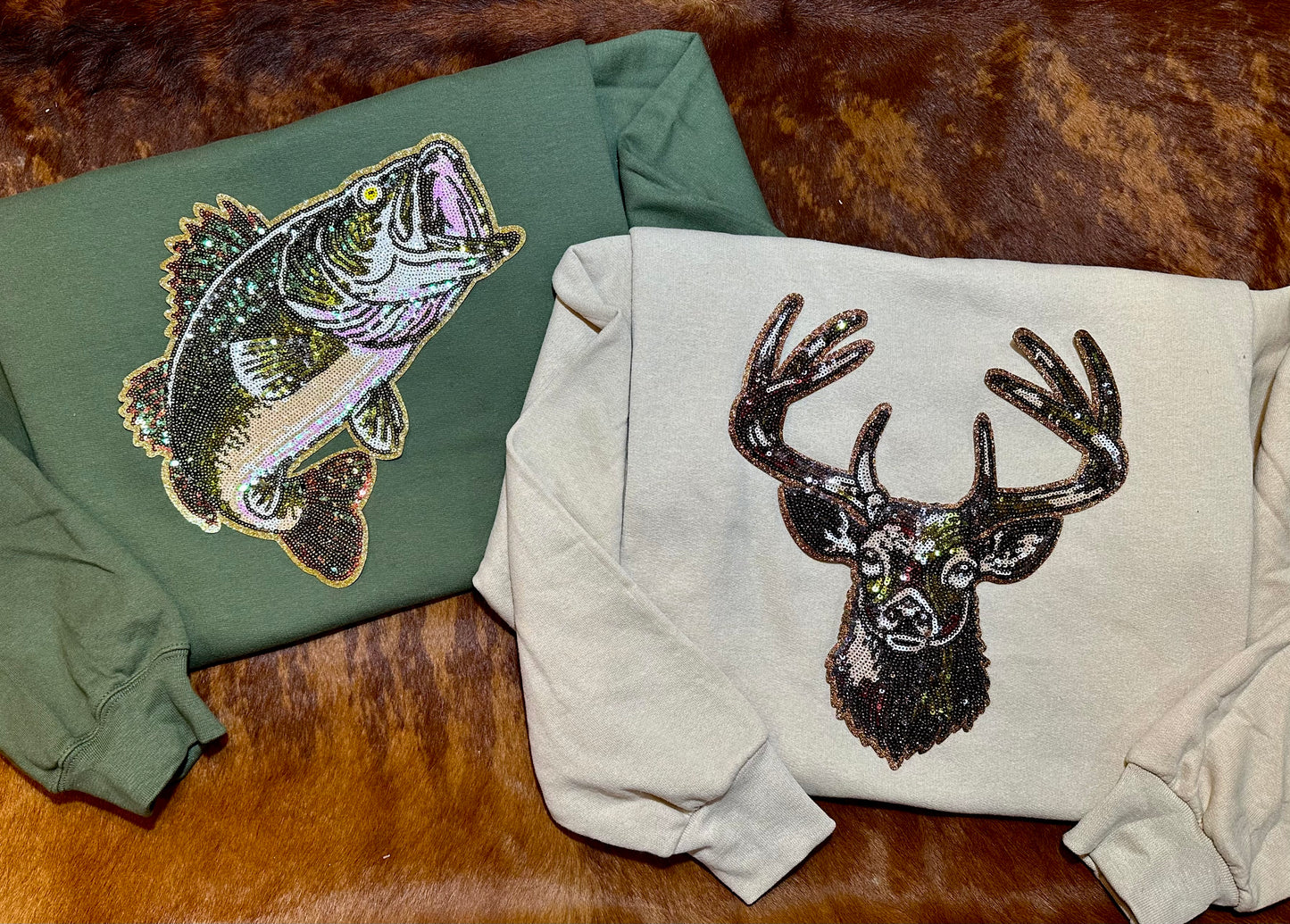 BUCK AND BASS SEQUIN PATCH CREWNECK SWEATSHIRT - CountryFide Custom Accessories and Outdoors