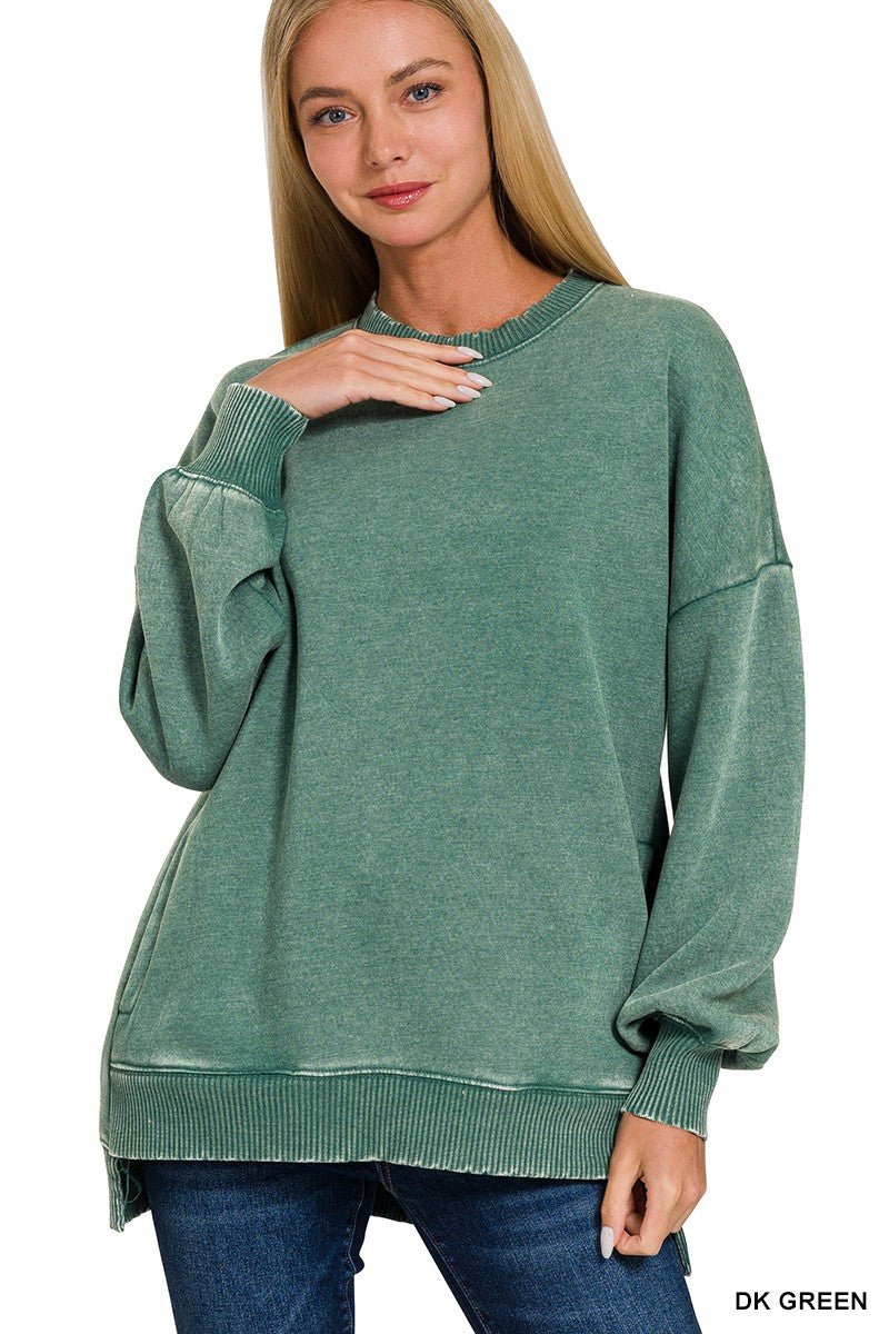Acid Wash Fleece Hi - low Hem Pullover With Pockets - CountryFide Custom Accessories and Outdoors