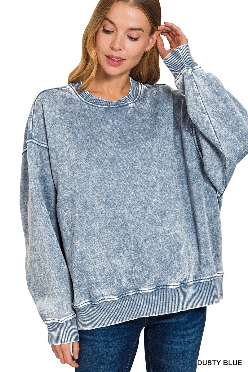 Acid Wash Oversized Fleece Pullover - Dusty Blue - CountryFide Custom Accessories and Outdoors