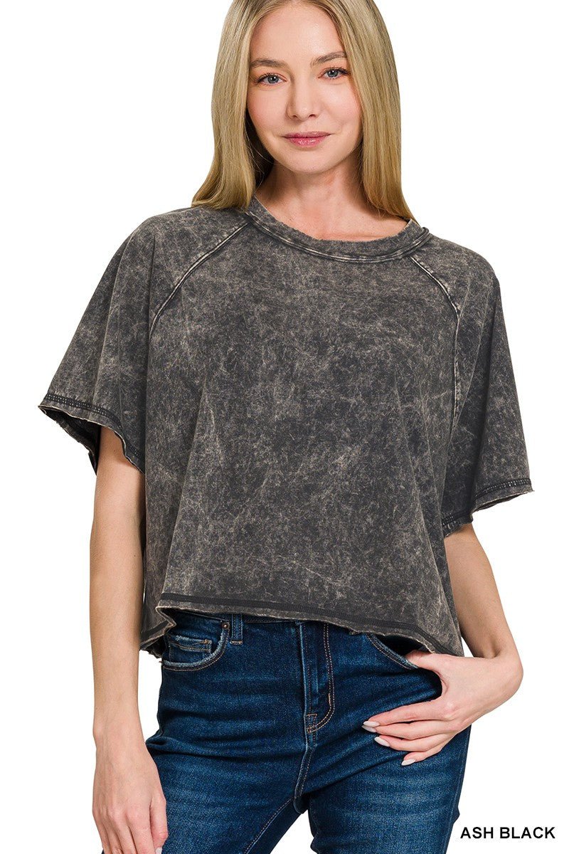 Acid Washed Round Neck Crop Tee - CountryFide Custom Accessories and Outdoors