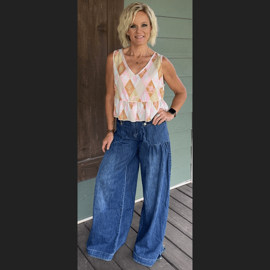Ankle Drawstring Wide Denim Pants - CountryFide Custom Accessories and Outdoors
