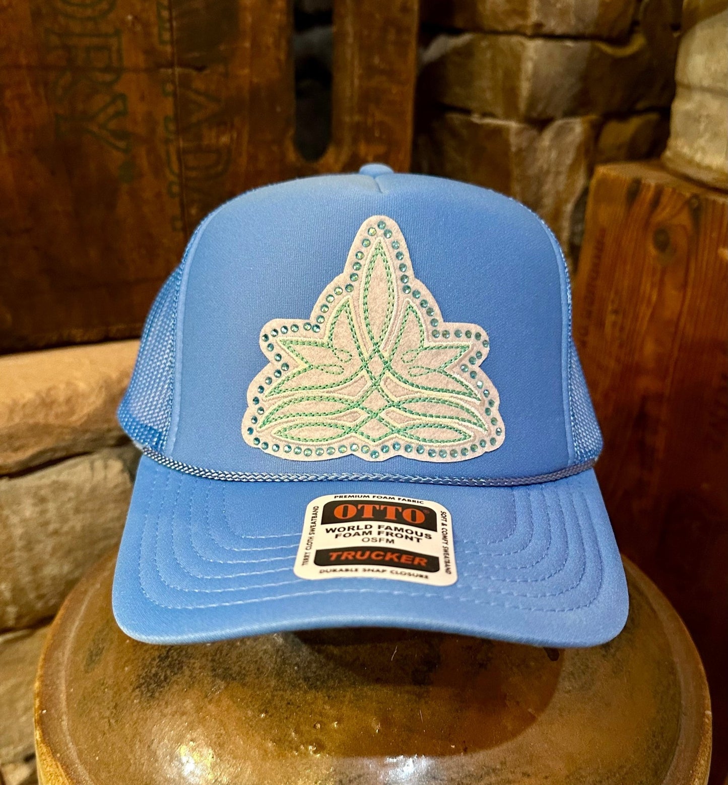 BLUE BOOT STITCH PATCH TRUCKER HAT - CountryFide Custom Accessories and Outdoors