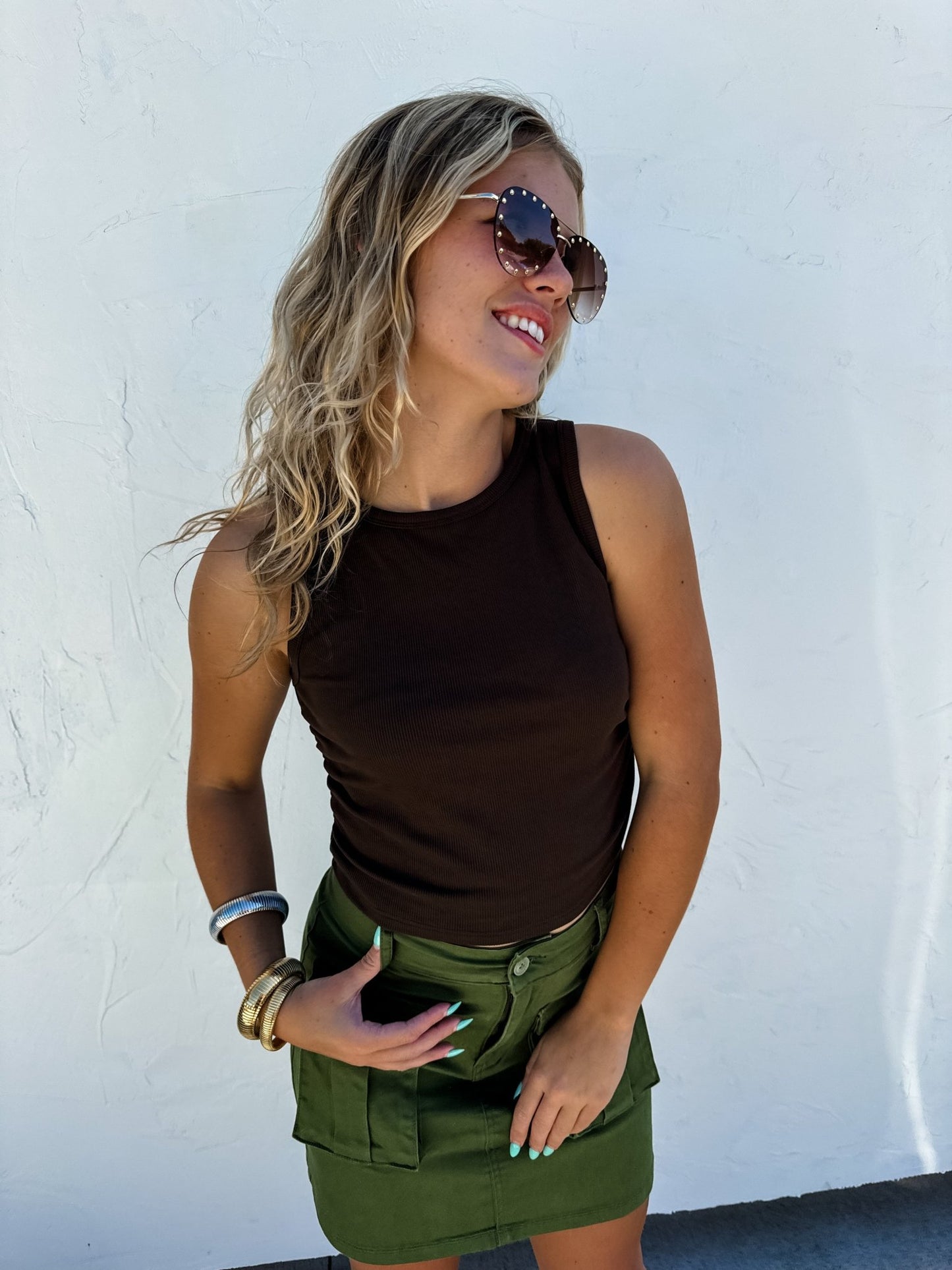 BROWN TAYLOR RIBBED TANK - CountryFide Custom Accessories and Outdoors