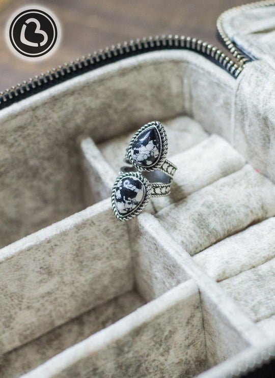 Callie Mirrored Teardrop Stone Ring in Black and White - CountryFide Custom Accessories and Outdoors