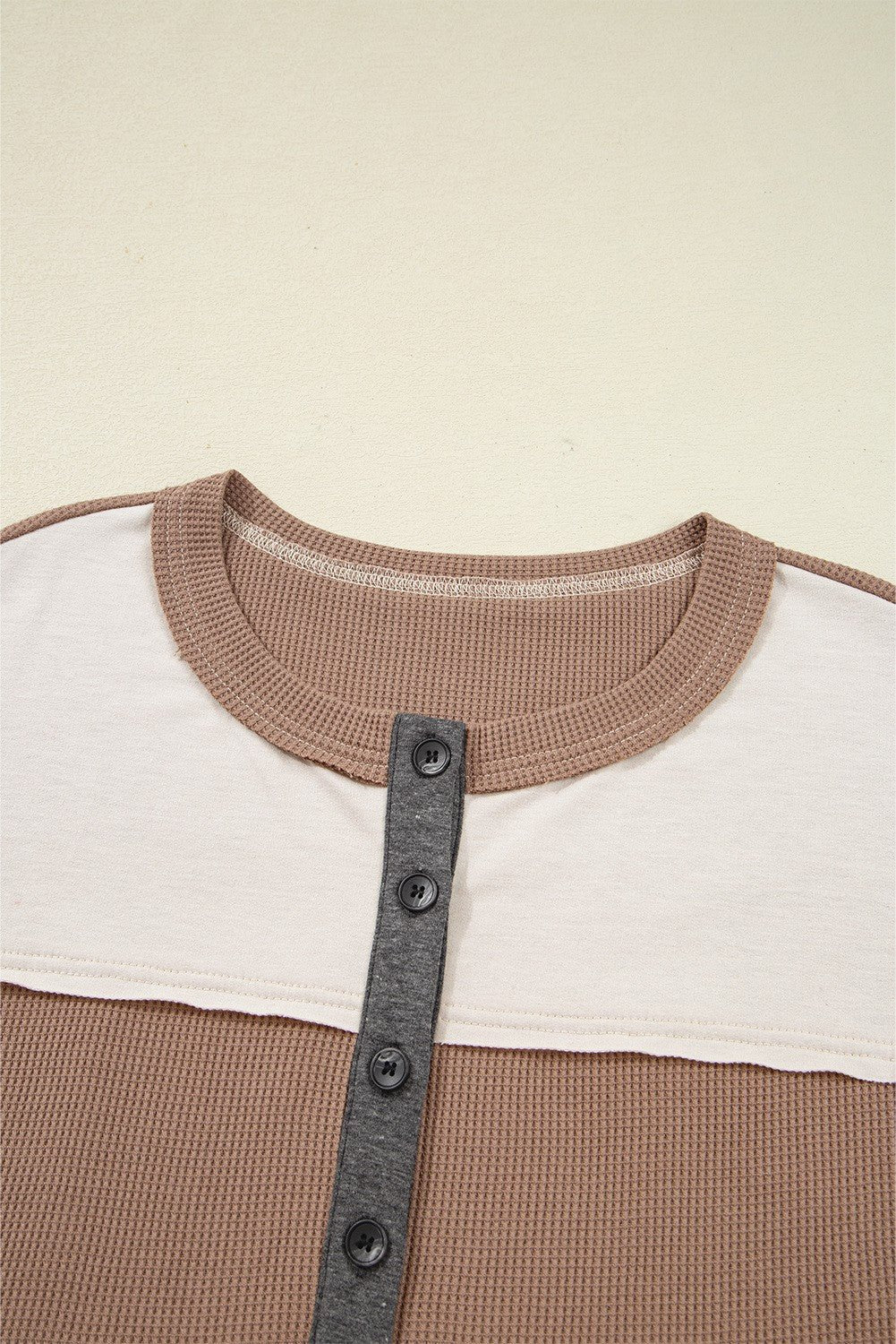 Color Block Waffled Patchwork Loose Henley Top - CountryFide Custom Accessories and Outdoors