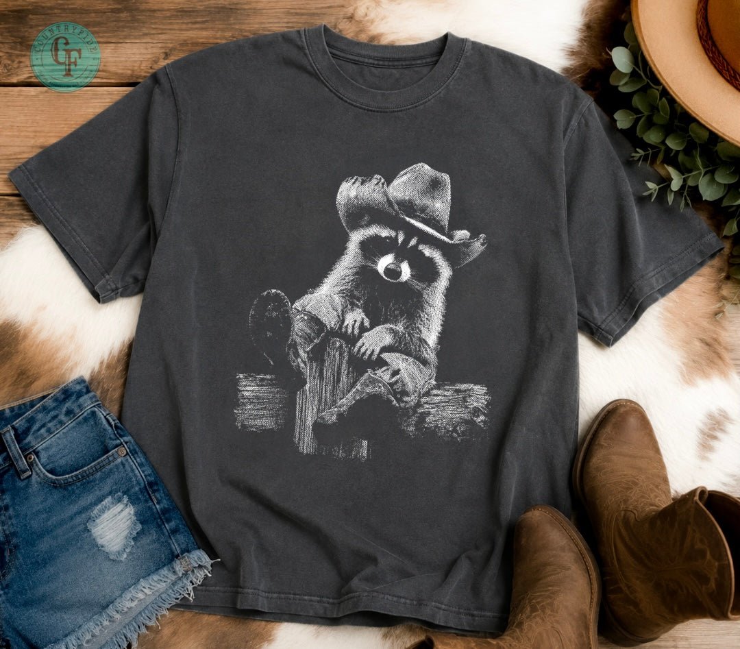 COUNTRY RACOON ACID WASHED TEE - CountryFide Custom Accessories and Outdoors