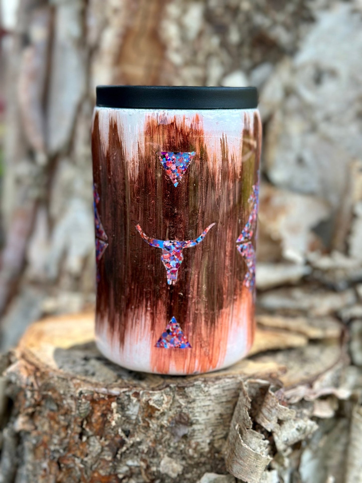 COWHIDE AZTEC CAN COOLER TUMBLER - CountryFide Custom Accessories and Outdoors