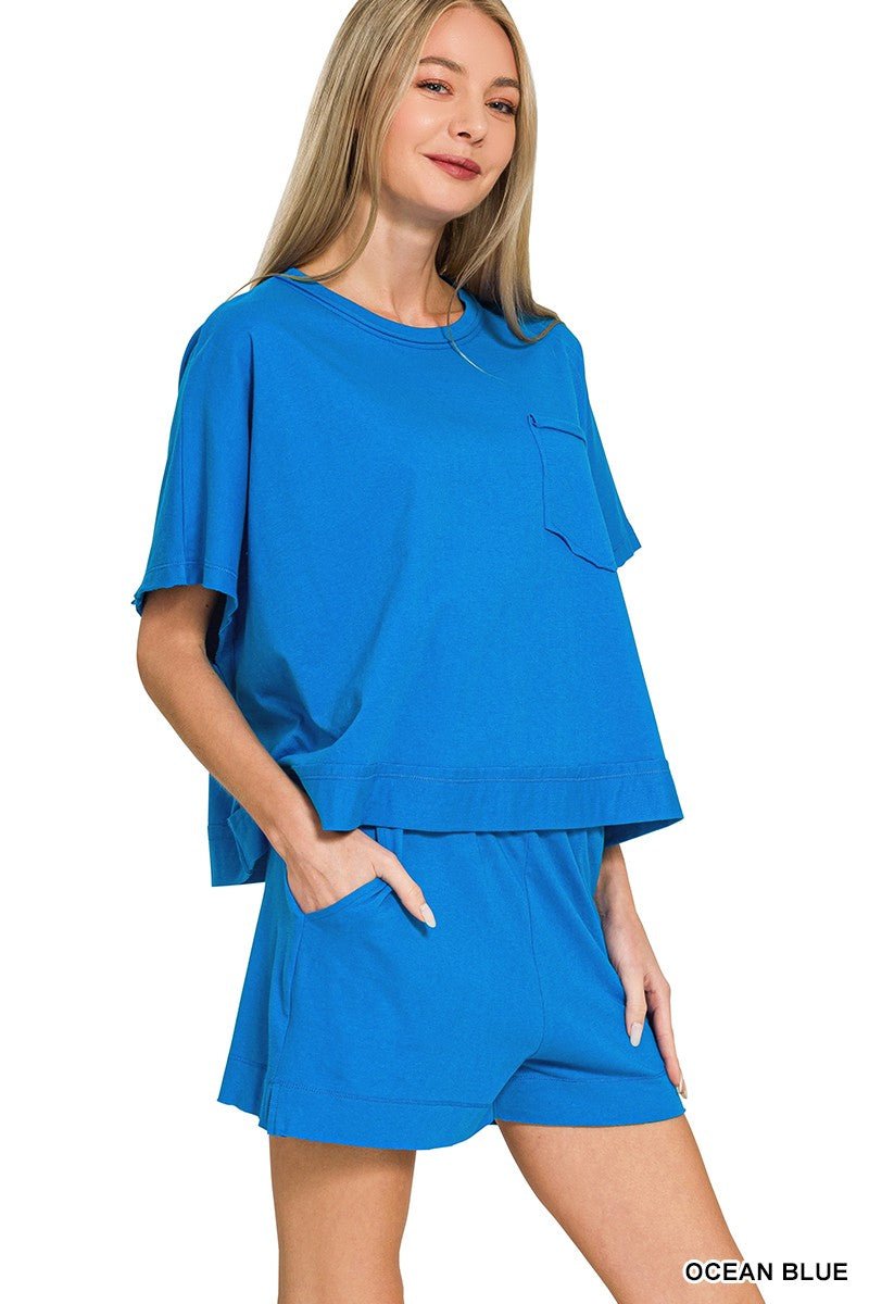 Exposed Seam Boxy Top & Shorts Set - Ocean Blue - CountryFide Custom Accessories and Outdoors