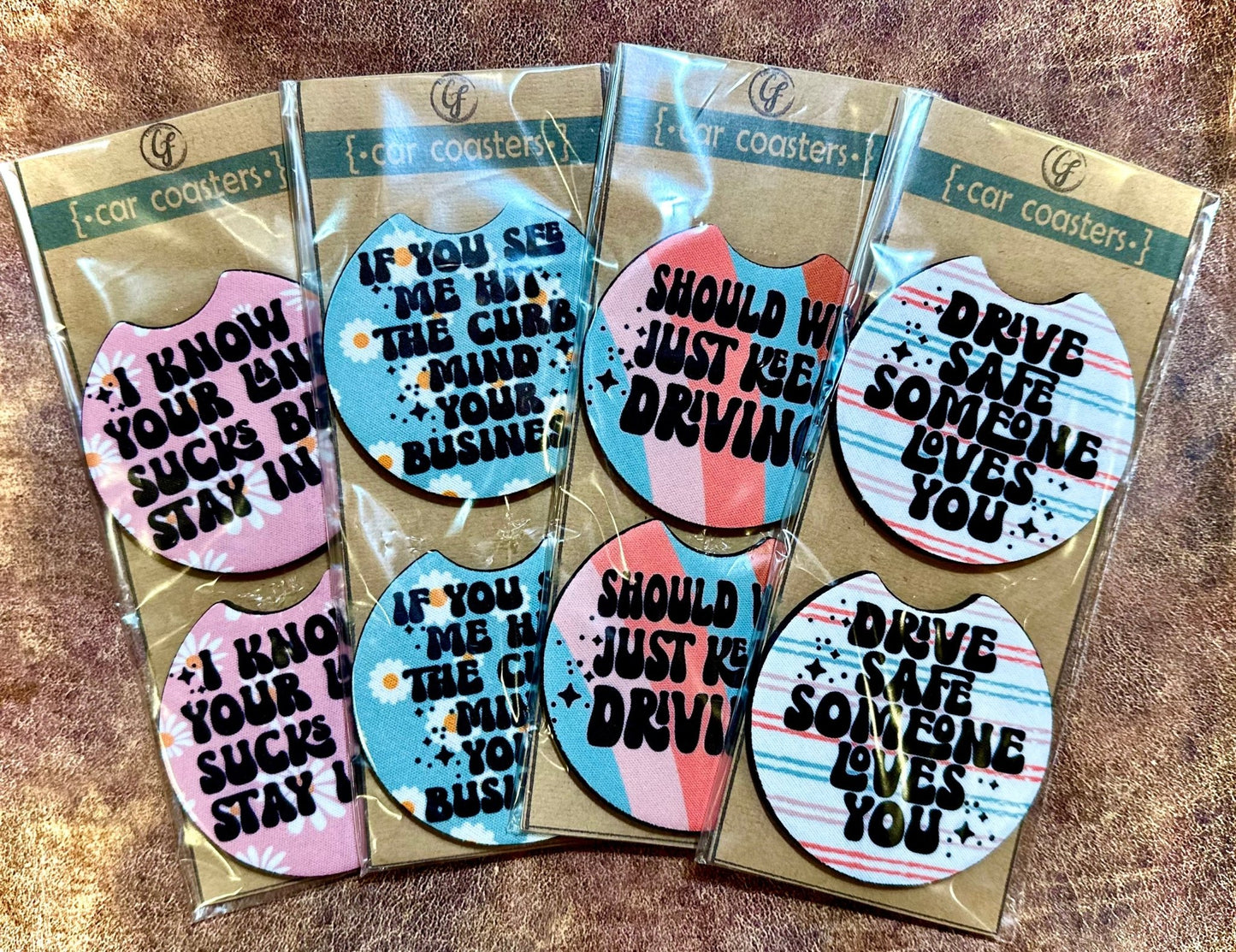FUNNY SAYINGS CAR COASTERS - CountryFide Custom Accessories and Outdoors