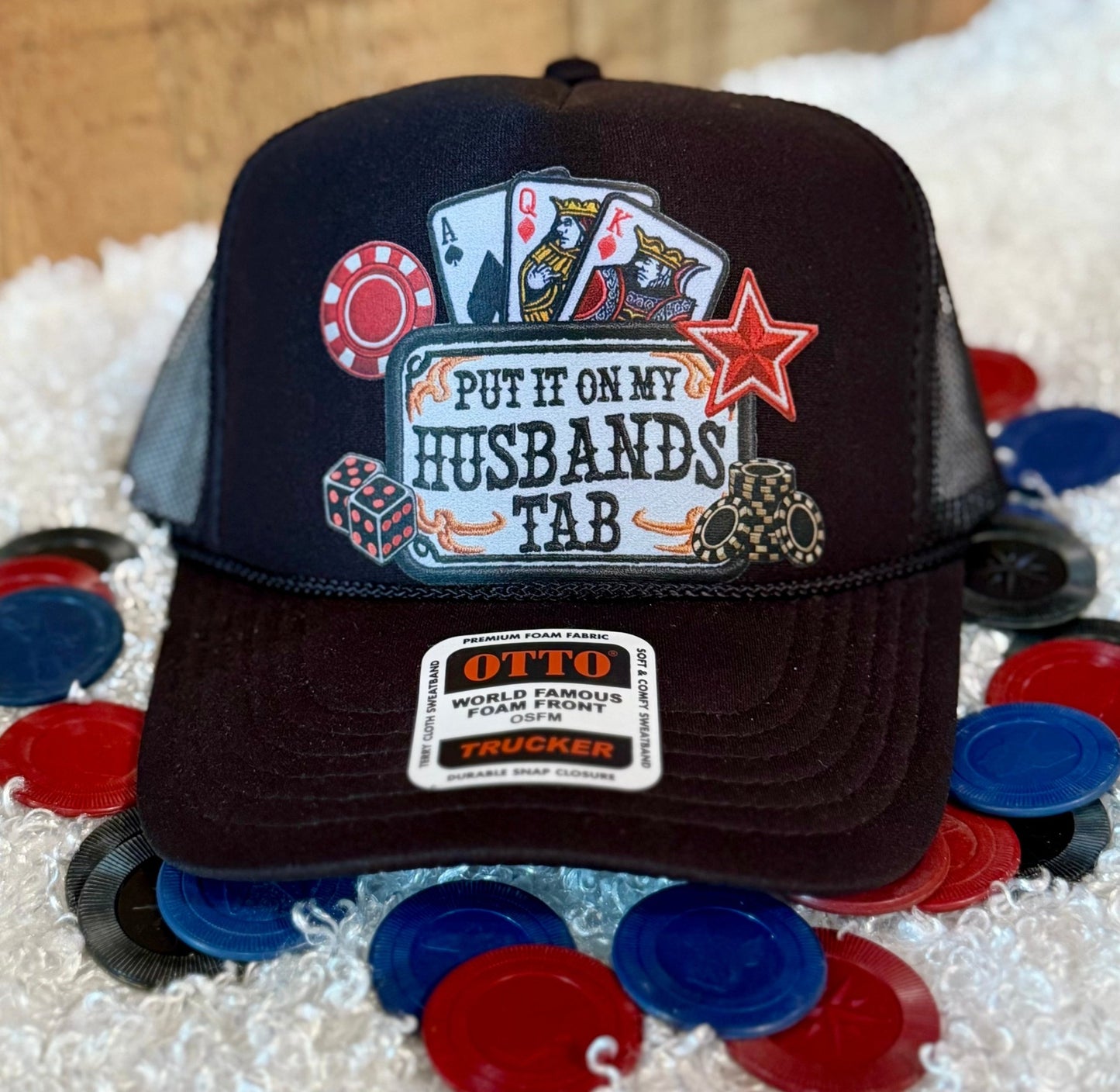 HUSBAND’S POKER TAB TRUCKER CAP - CountryFide Custom Accessories and Outdoors