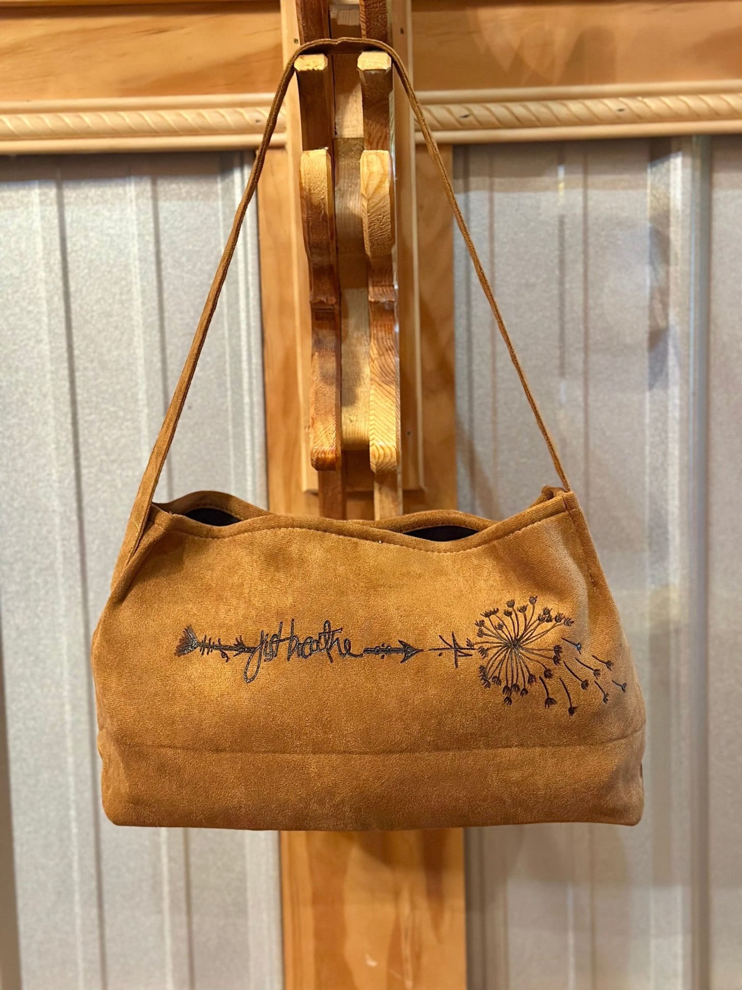 Just Breathe Hand - burned Suede Hobo Purse - CountryFide Custom Accessories and Outdoors
