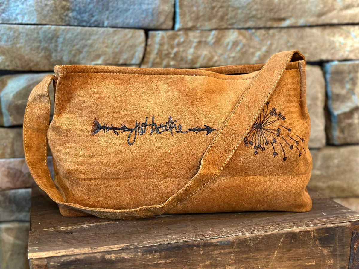 Just Breathe Hand - burned Suede Hobo Purse - CountryFide Custom Accessories and Outdoors