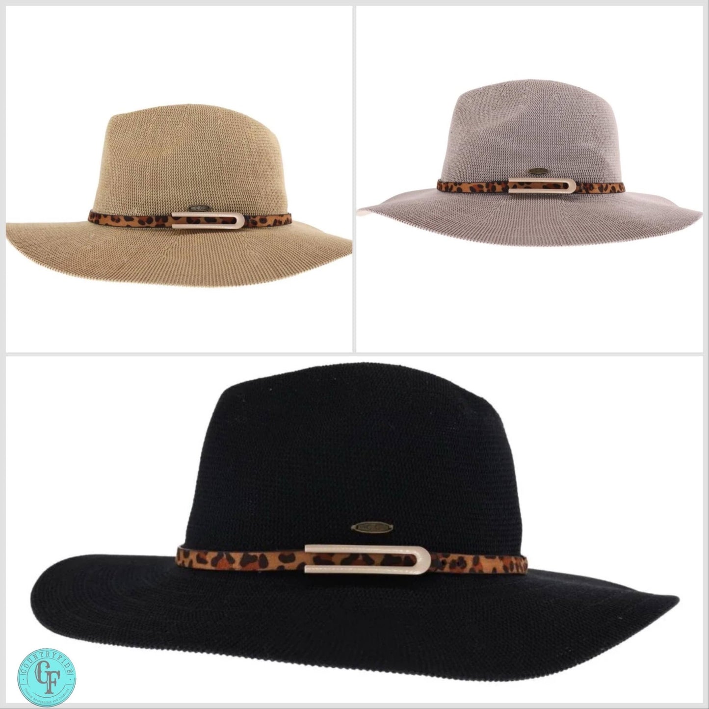 Knit Leopard Buckle Band C.C Panama Hat - CountryFide Custom Accessories and Outdoors