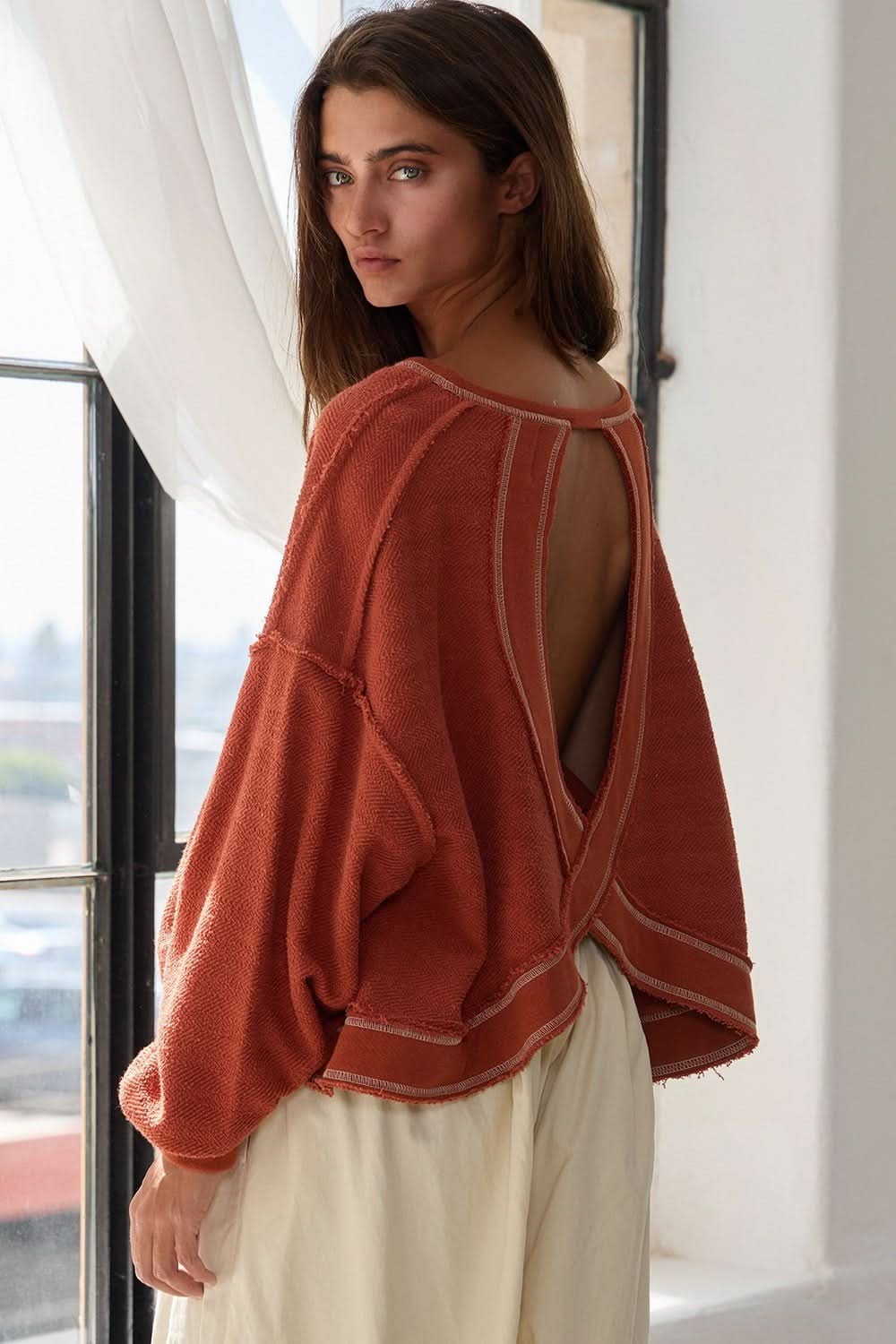 LIBBY RUST OPEN BACK LONG SLEEVE TOP - CountryFide Custom Accessories and Outdoors