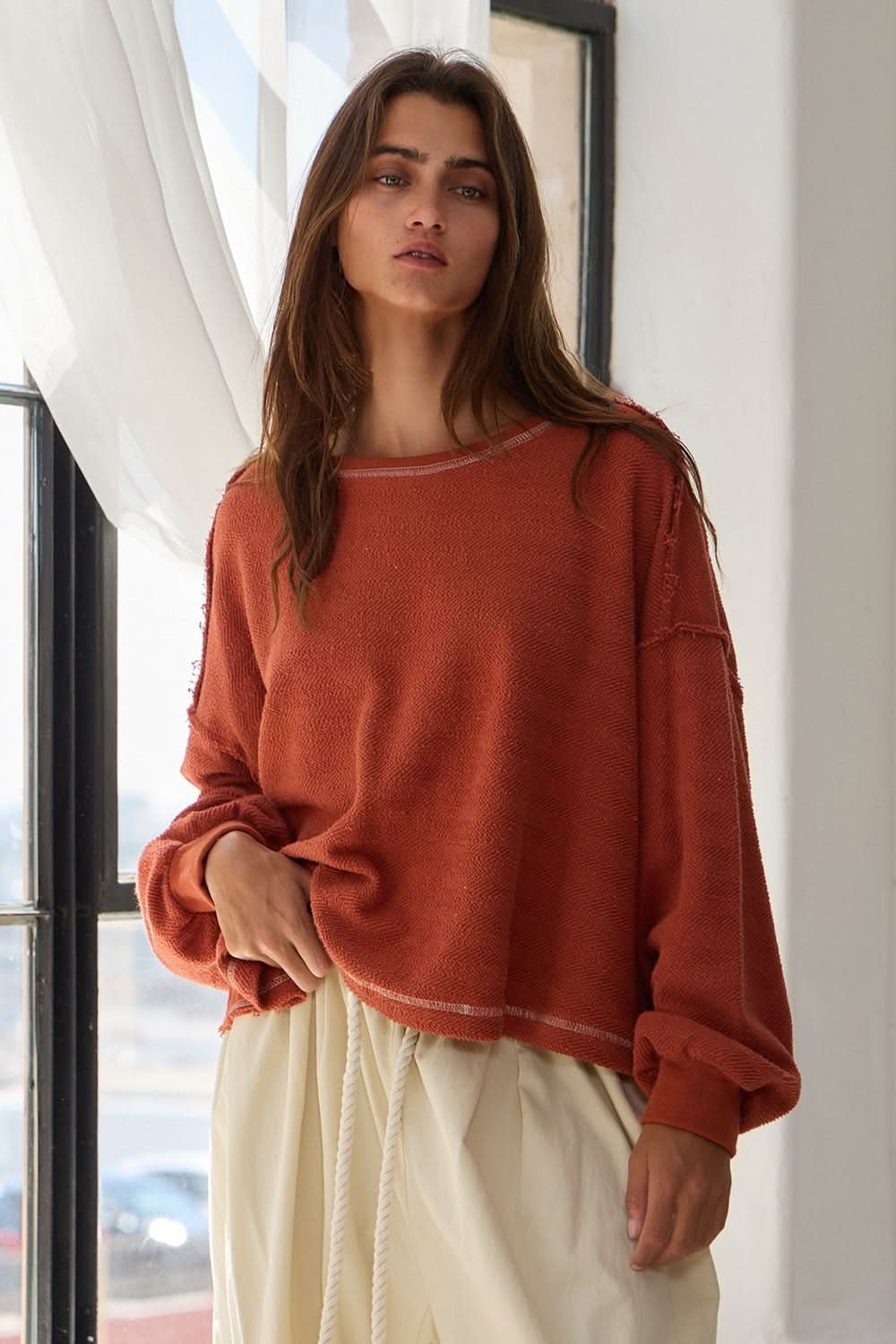 LIBBY RUST OPEN BACK LONG SLEEVE TOP - CountryFide Custom Accessories and Outdoors