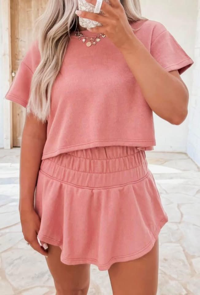 PINK KNIT SHORT SLEEVE SKORT SET - CountryFide Custom Accessories and Outdoors