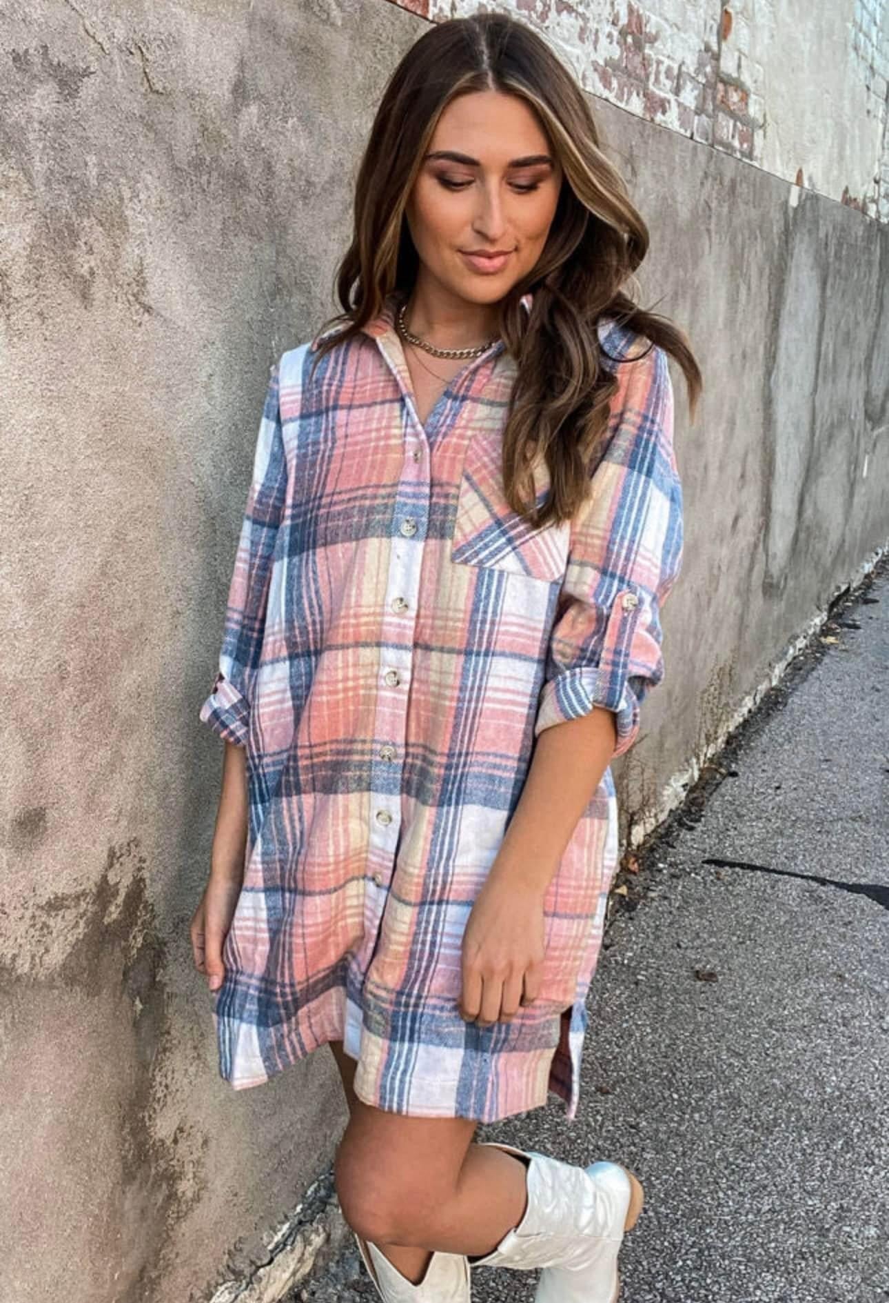 Pink Plaid Shirt Dress - CountryFide Custom Accessories and Outdoors