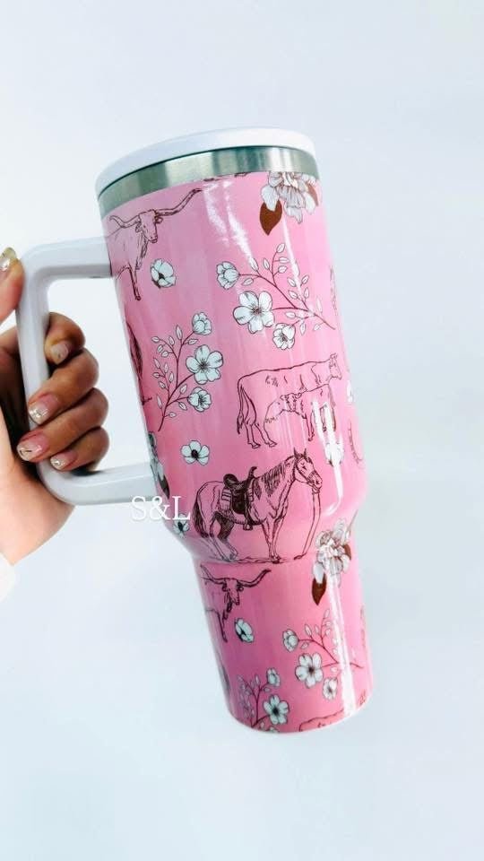 PINK WESTERN LONG HAUL 40 OZ TUMBLER - CountryFide Custom Accessories and Outdoors