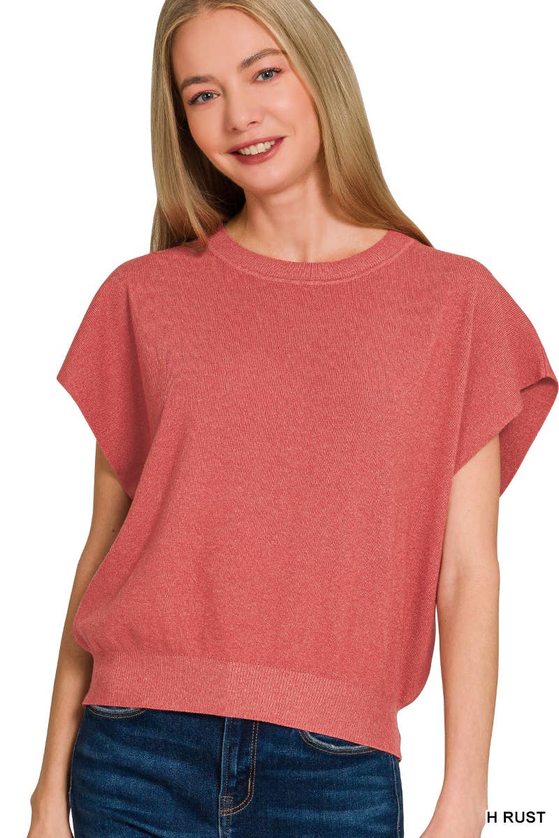 Round Neck Short Dolman Sleeve Sweater - Zenana - CountryFide Custom Accessories and Outdoors