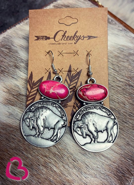 The Shawney Buffalo Nickle Earrings - HOT PINK/WHITE/TURQ - CountryFide Custom Accessories and Outdoors