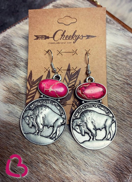 The Shawney Buffalo Nickle Earrings - HOT PINK/WHITE/TURQ - CountryFide Custom Accessories and Outdoors