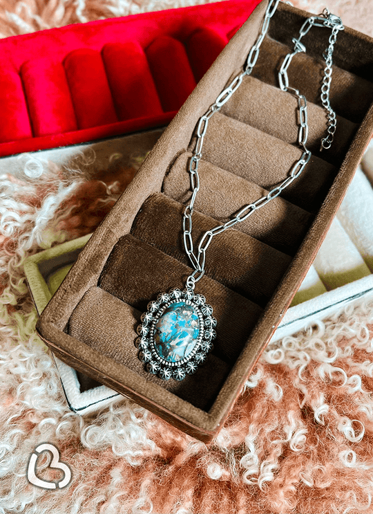 Turquoise Stone Starburst Paperclip Necklace - CountryFide Custom Accessories and Outdoors