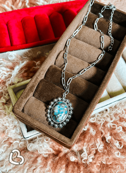 Turquoise Stone Starburst Paperclip Necklace - CountryFide Custom Accessories and Outdoors