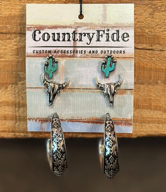 WESTERN EARRING PACK - SET OF 3 - CountryFide Custom Accessories and Outdoors