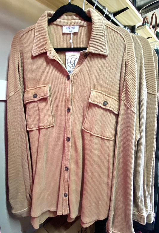 Addie Button Down Waffle Shacket - CountryFide Custom Accessories and Outdoors