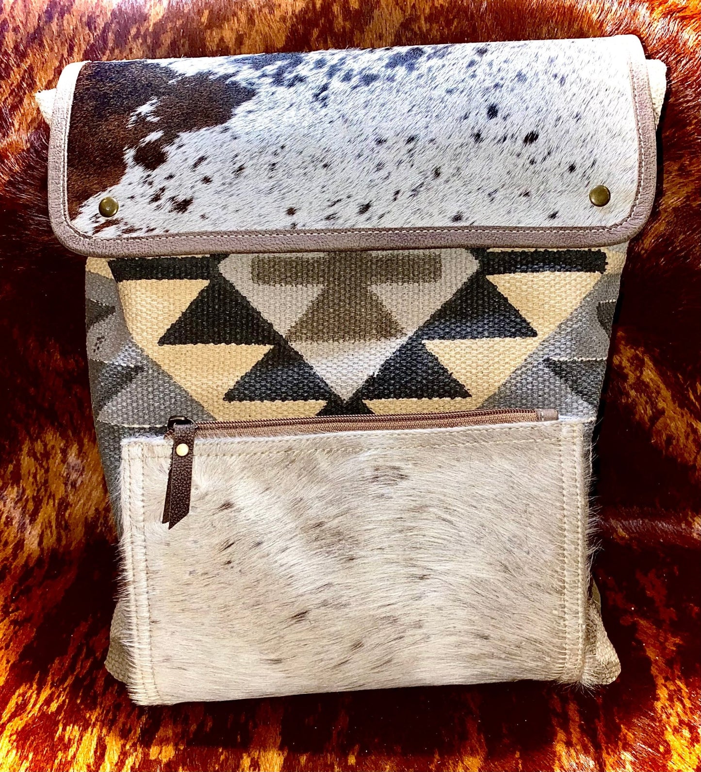 AZTEC BLUES HAIR ON HIDE BACKPACK - CountryFide Custom Accessories and Outdoors