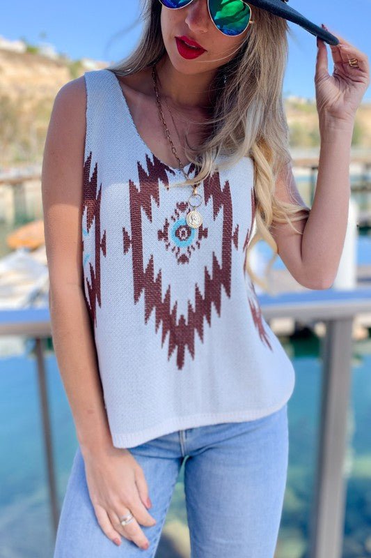 Aztec Printed Knit Cami Tank Top - CountryFide Custom Accessories and Outdoors