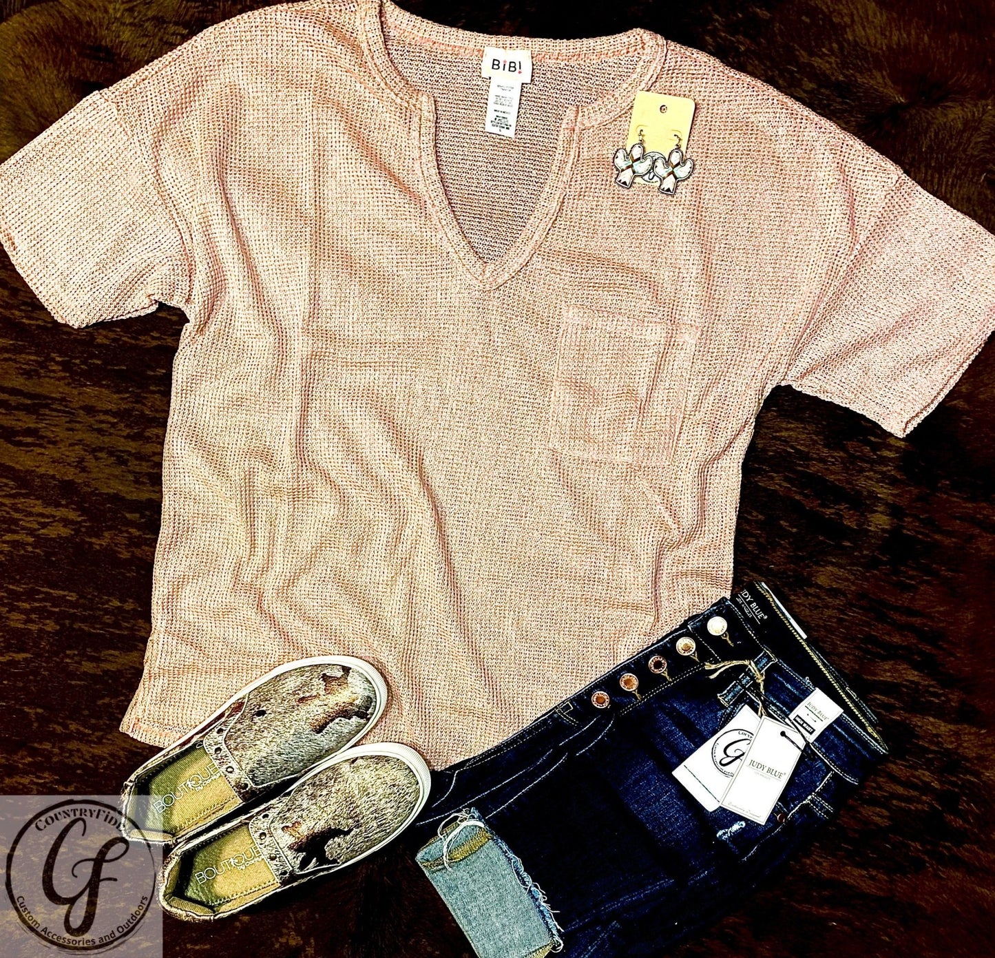 Blush Pink Waffle V-Neck - CountryFide Custom Accessories and Outdoors