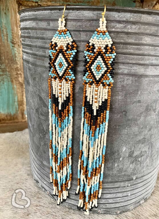 Brown/Cream/Baby Blue Seed Bead Earrings - CountryFide Custom Accessories and Outdoors