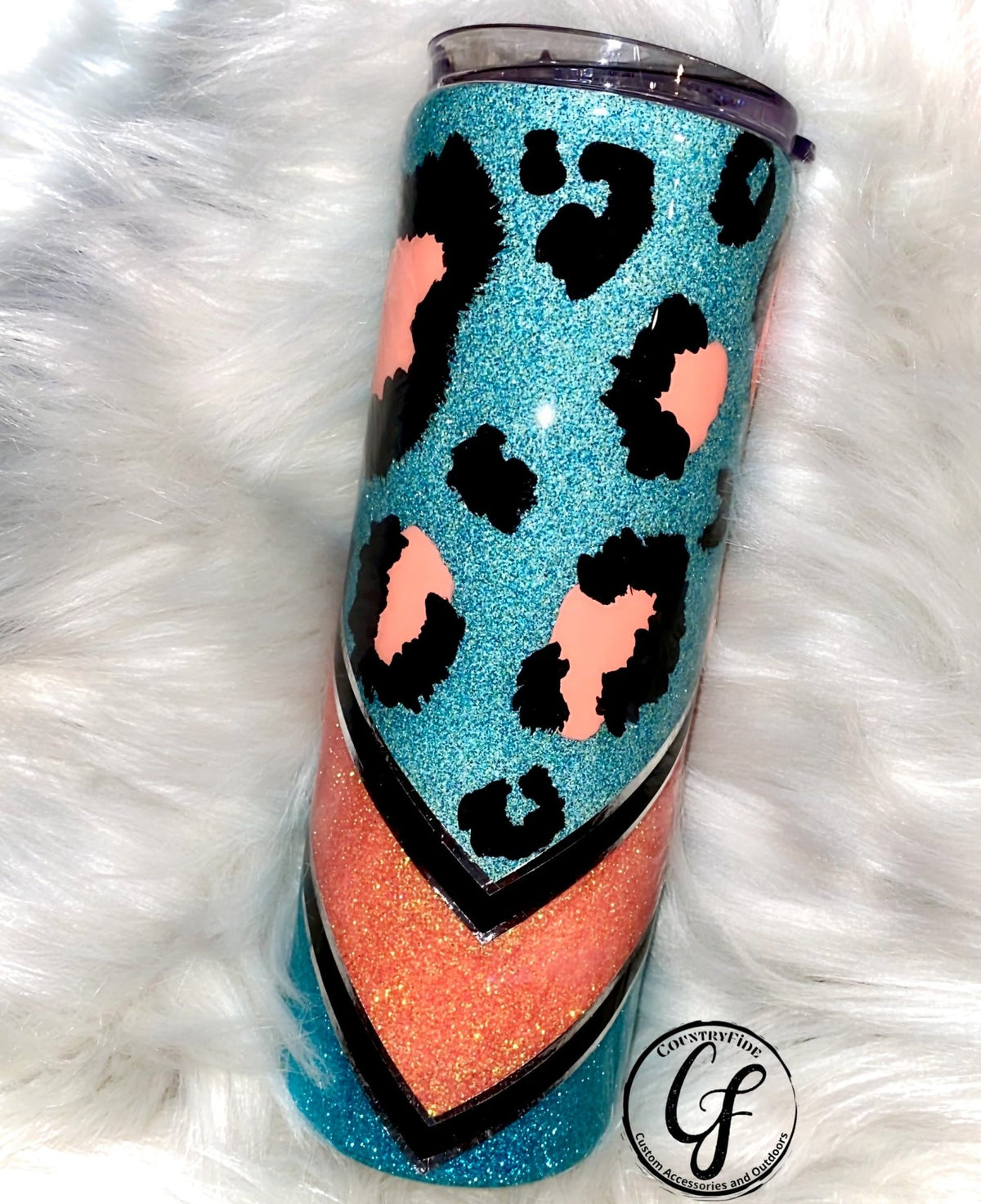 Coral Leopard and Teal V Tumbler - CountryFide Custom Accessories and Outdoors
