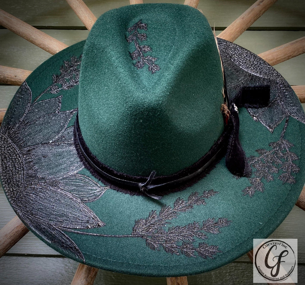 DARK GREEN SUNFLOWER FEDORA - CountryFide Custom Accessories and Outdoors