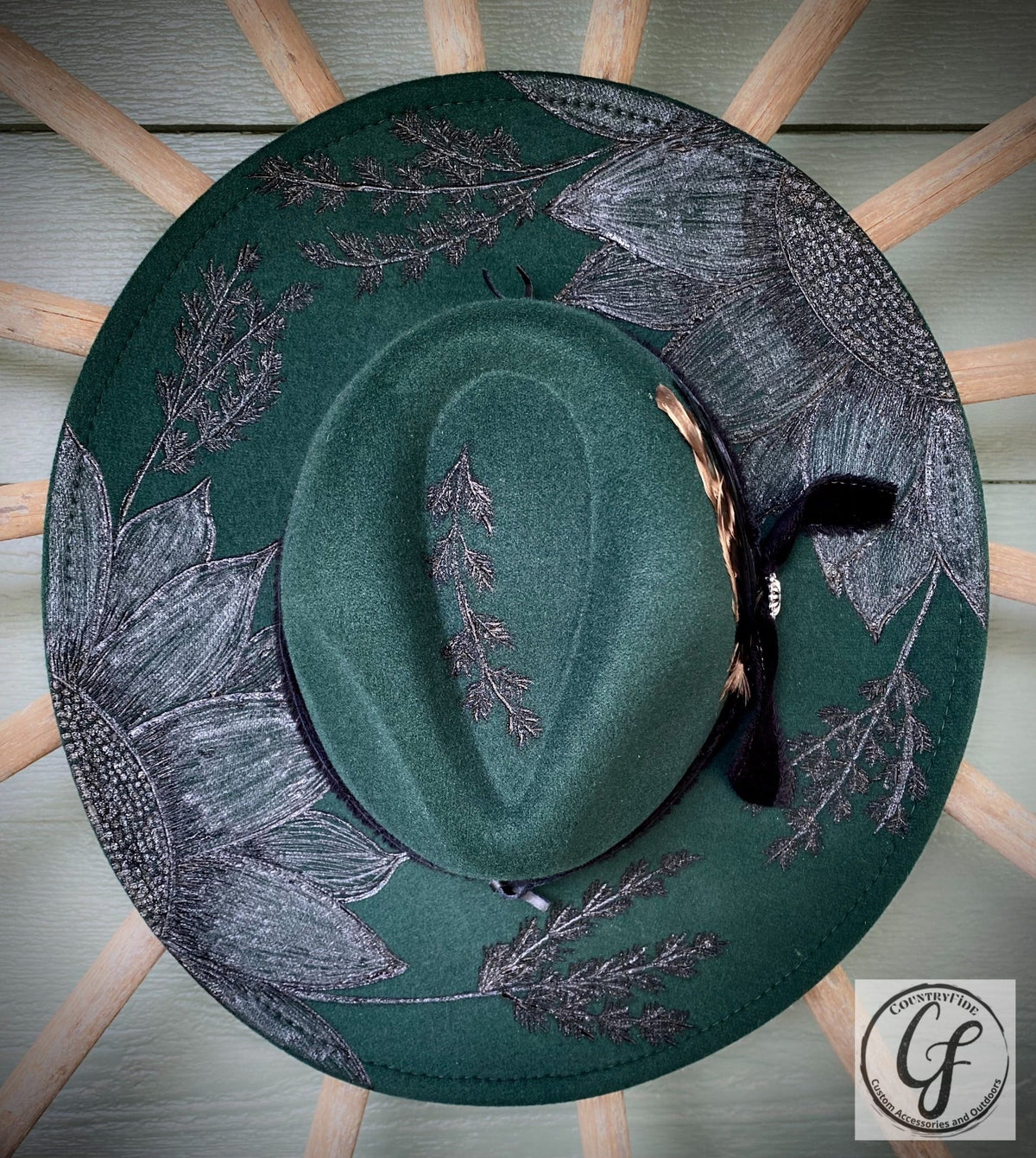DARK GREEN SUNFLOWER FEDORA - CountryFide Custom Accessories and Outdoors