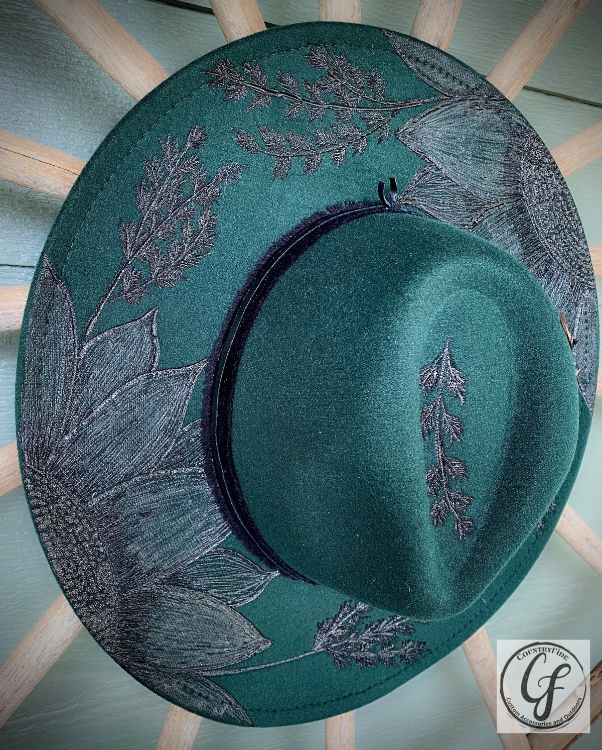 DARK GREEN SUNFLOWER FEDORA - CountryFide Custom Accessories and Outdoors
