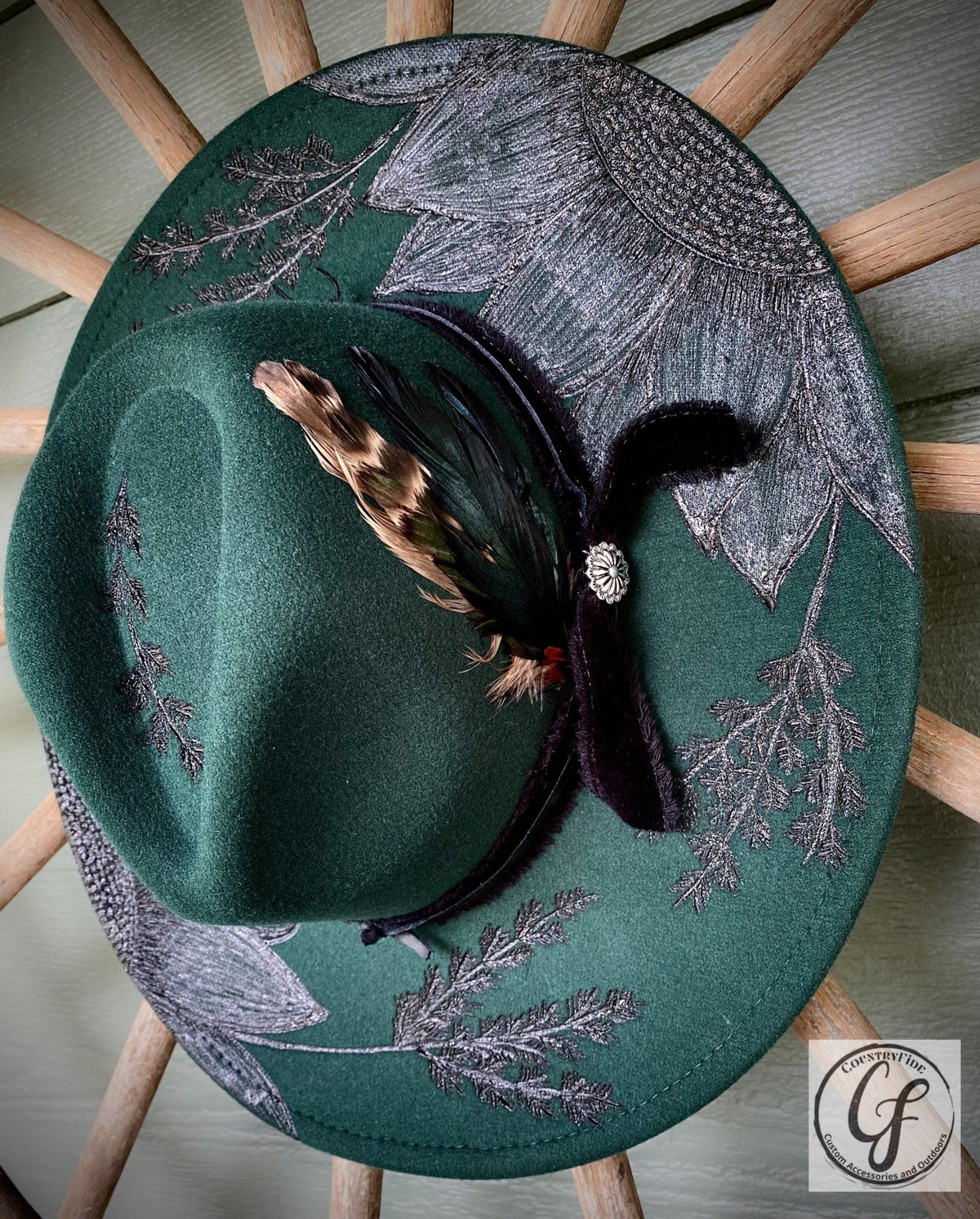 DARK GREEN SUNFLOWER FEDORA - CountryFide Custom Accessories and Outdoors