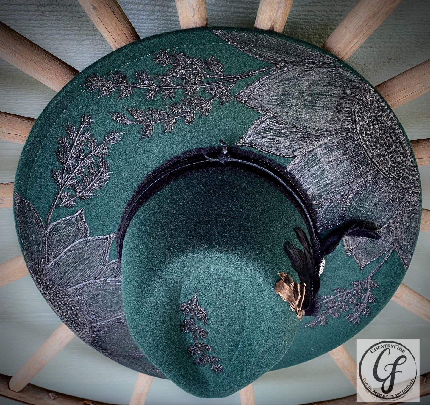 DARK GREEN SUNFLOWER FEDORA - CountryFide Custom Accessories and Outdoors