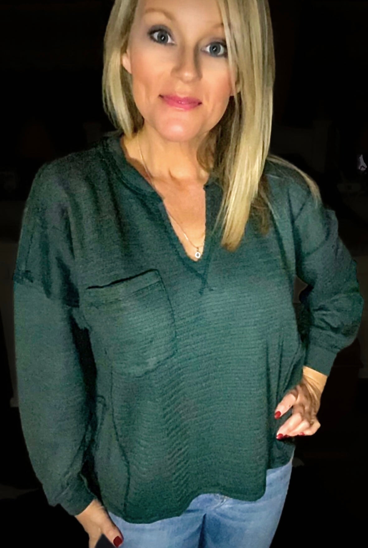 EXPOSED SEAM V NECK POCKET KNIT TOP - CountryFide Custom Accessories and Outdoors