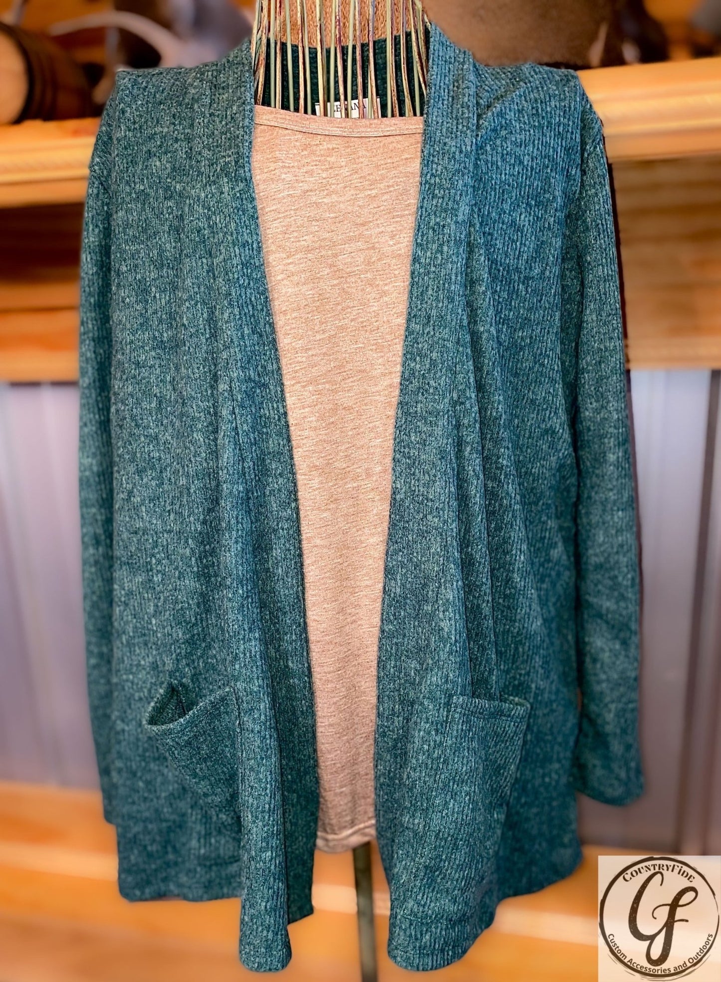 HEATHER GREEN RIBBED LIGHTWEIGHT CARDIGAN - CountryFide Custom Accessories and Outdoors