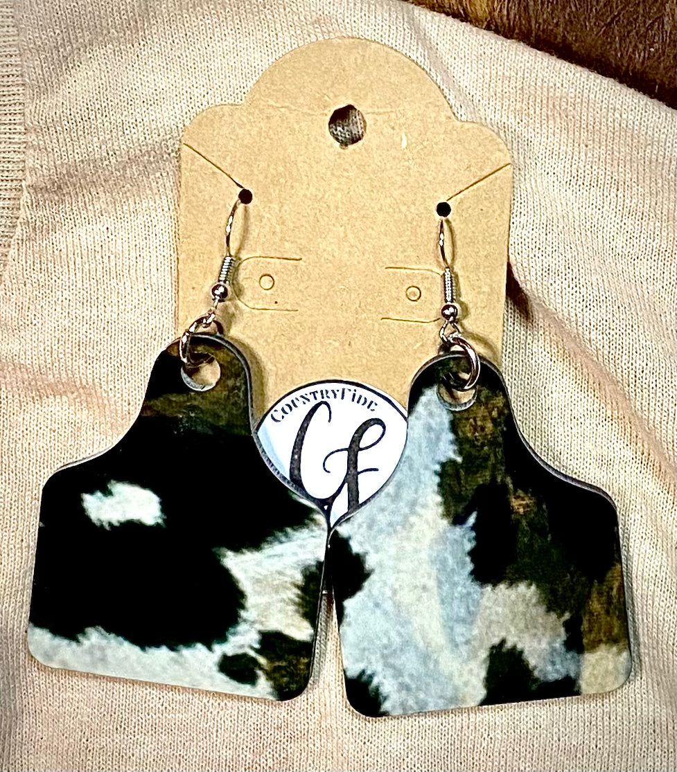 Cow Tag Black and White Earrings - CountryFide Custom Accessories and Outdoors