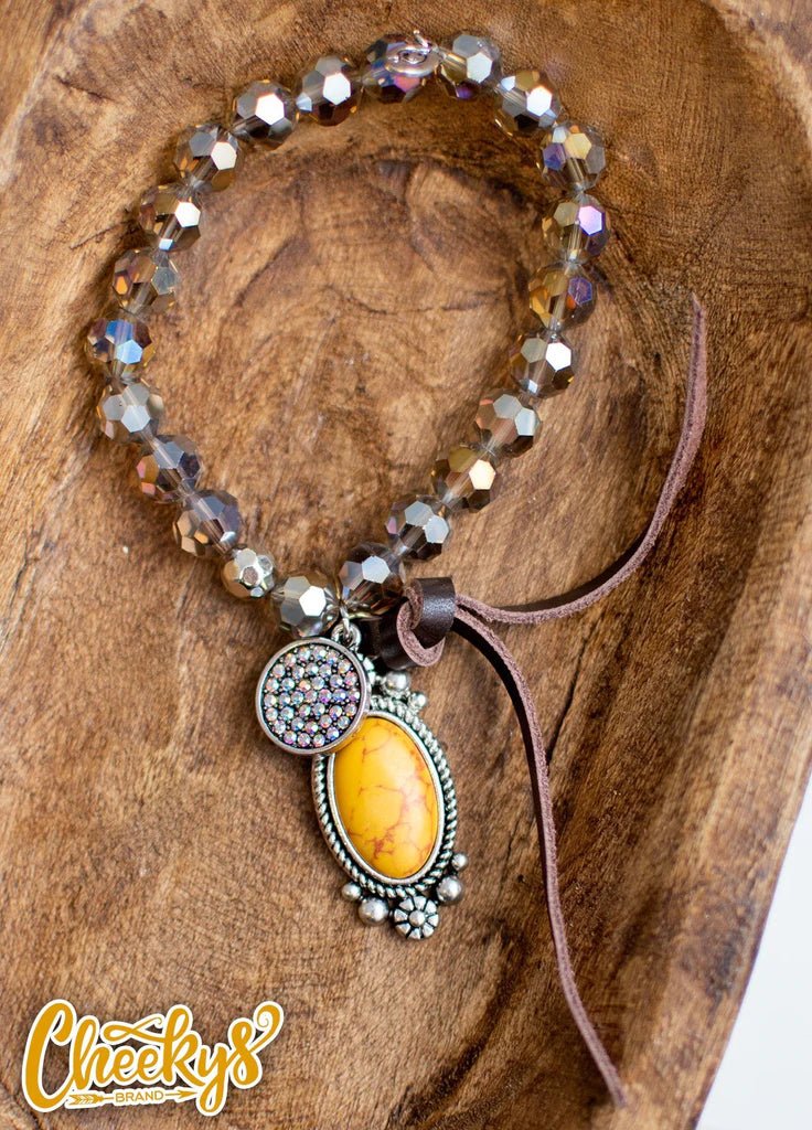 Iridescent Smokey Quartz and Mustard Stone Concho Bracelet - CountryFide Custom Accessories and Outdoors