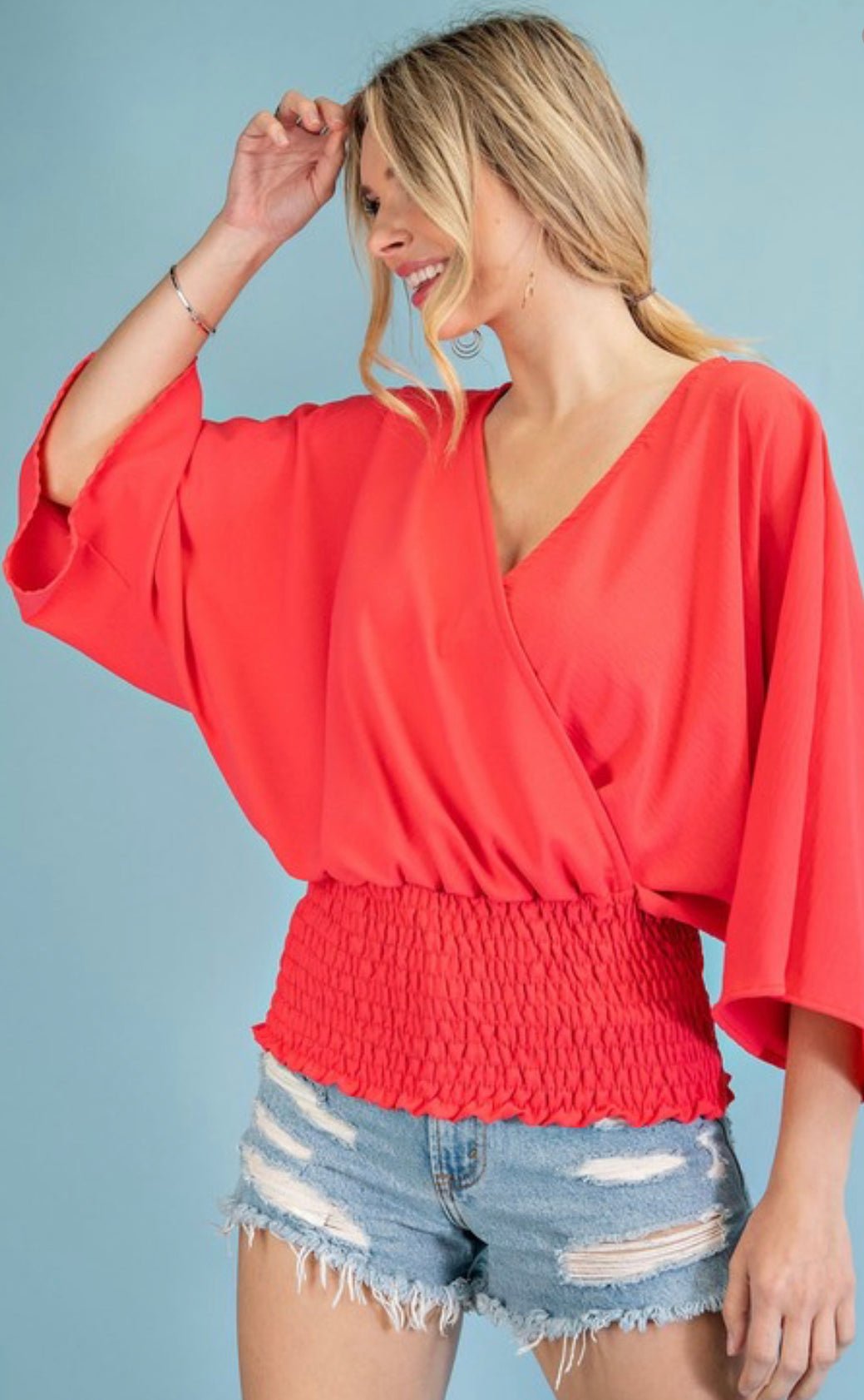 Michelle Smocked Waist Wrap Kimono Top - CountryFide Custom Accessories and Outdoors