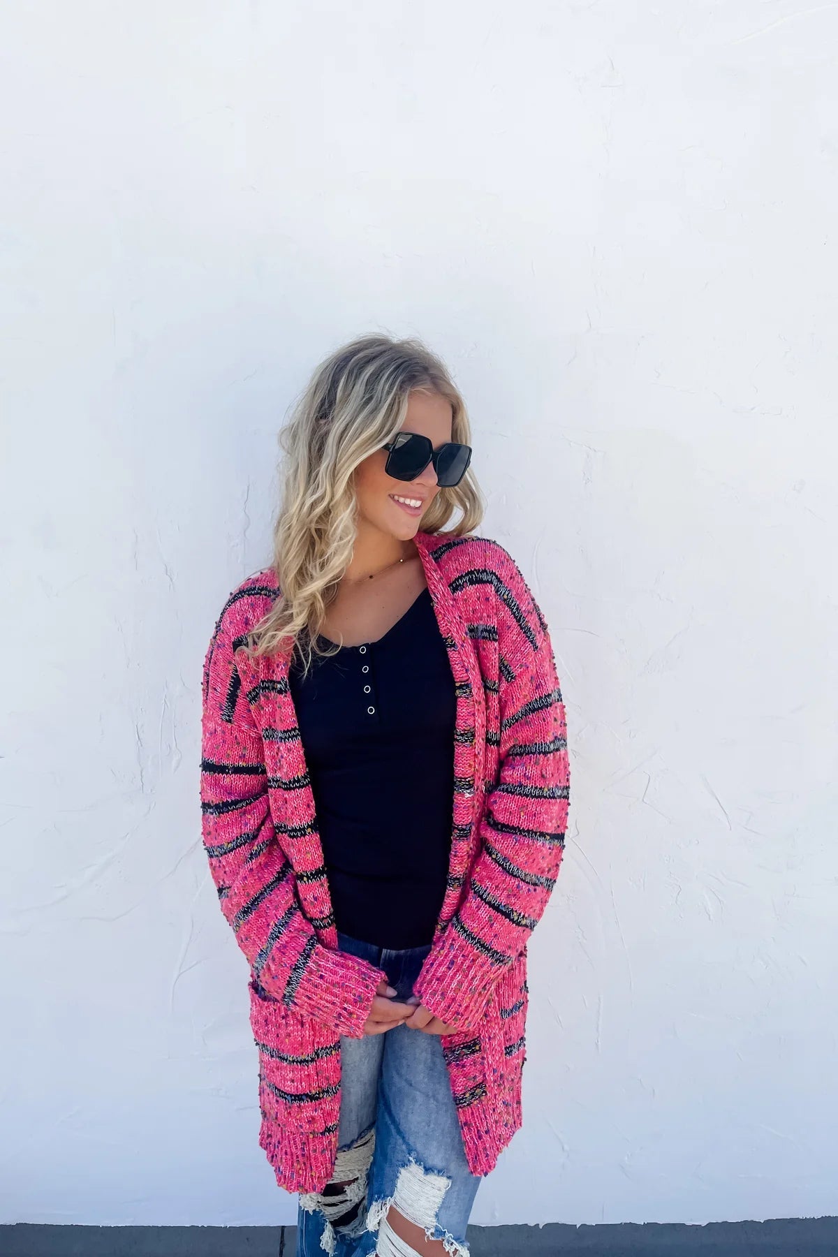 PINK STRIPE MILEY DOT CARDIGAN - CountryFide Custom Accessories and Outdoors