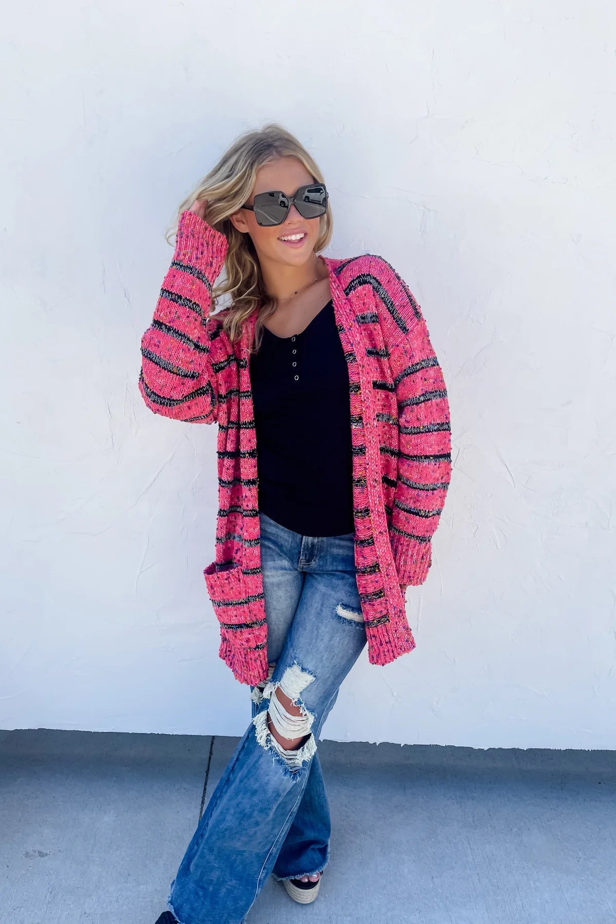 PINK STRIPE MILEY DOT CARDIGAN - CountryFide Custom Accessories and Outdoors