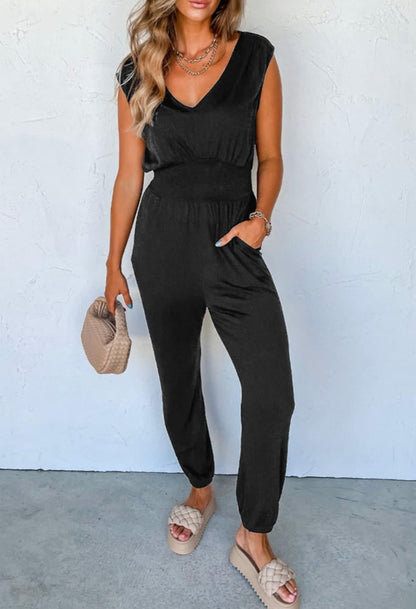 SMOCKED HIGH WAISTED SLEEVELESS JUMPSUIT - CountryFide Custom Accessories and Outdoors
