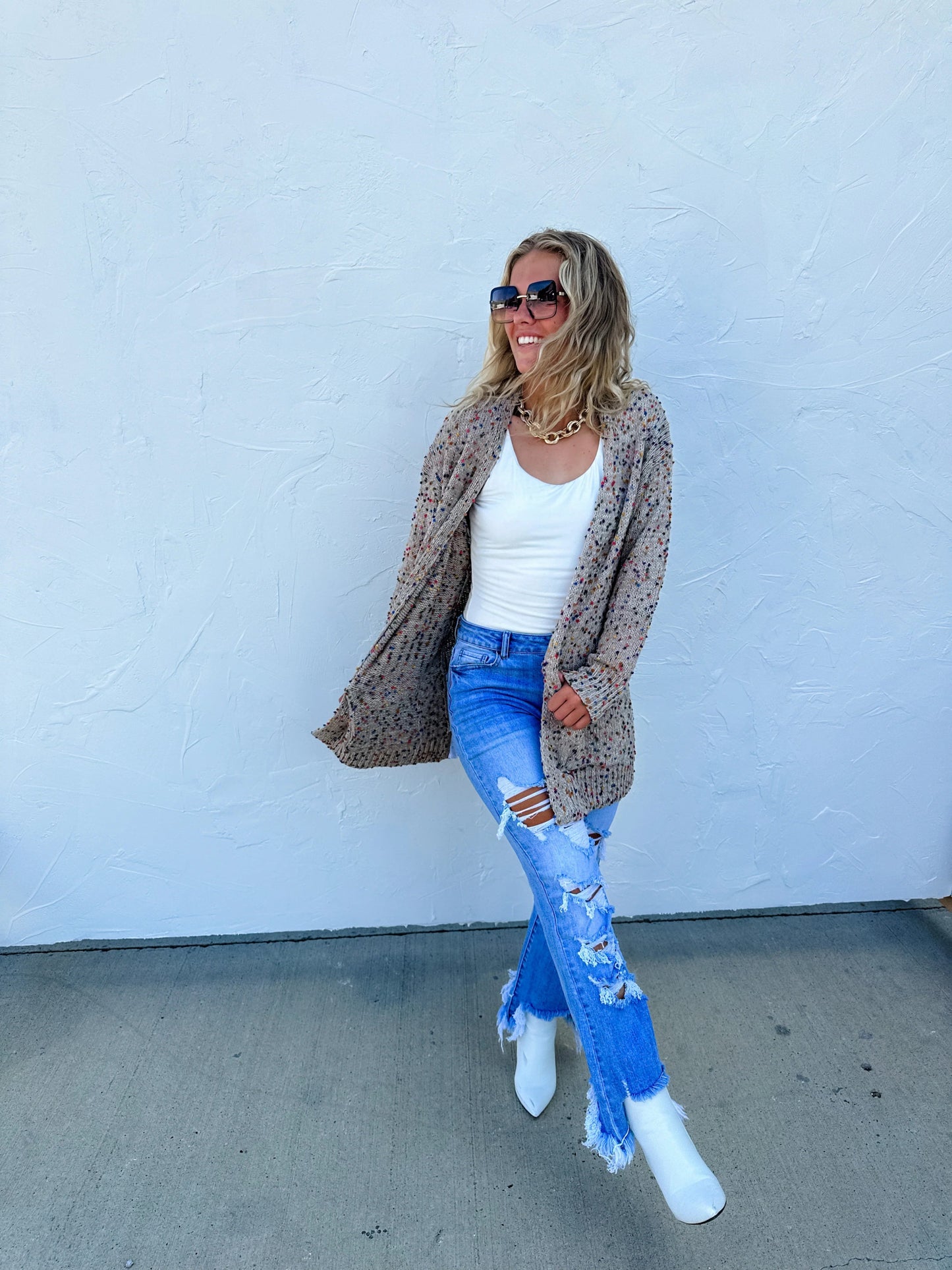 TAN MILEY DOT CARDIGAN - CountryFide Custom Accessories and Outdoors
